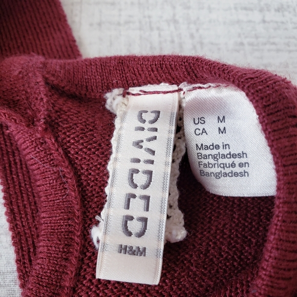 🆑️H&M Sweater Top with Back Bow Tie in Burgundy Red SZ Medium - Picture 5 of 10